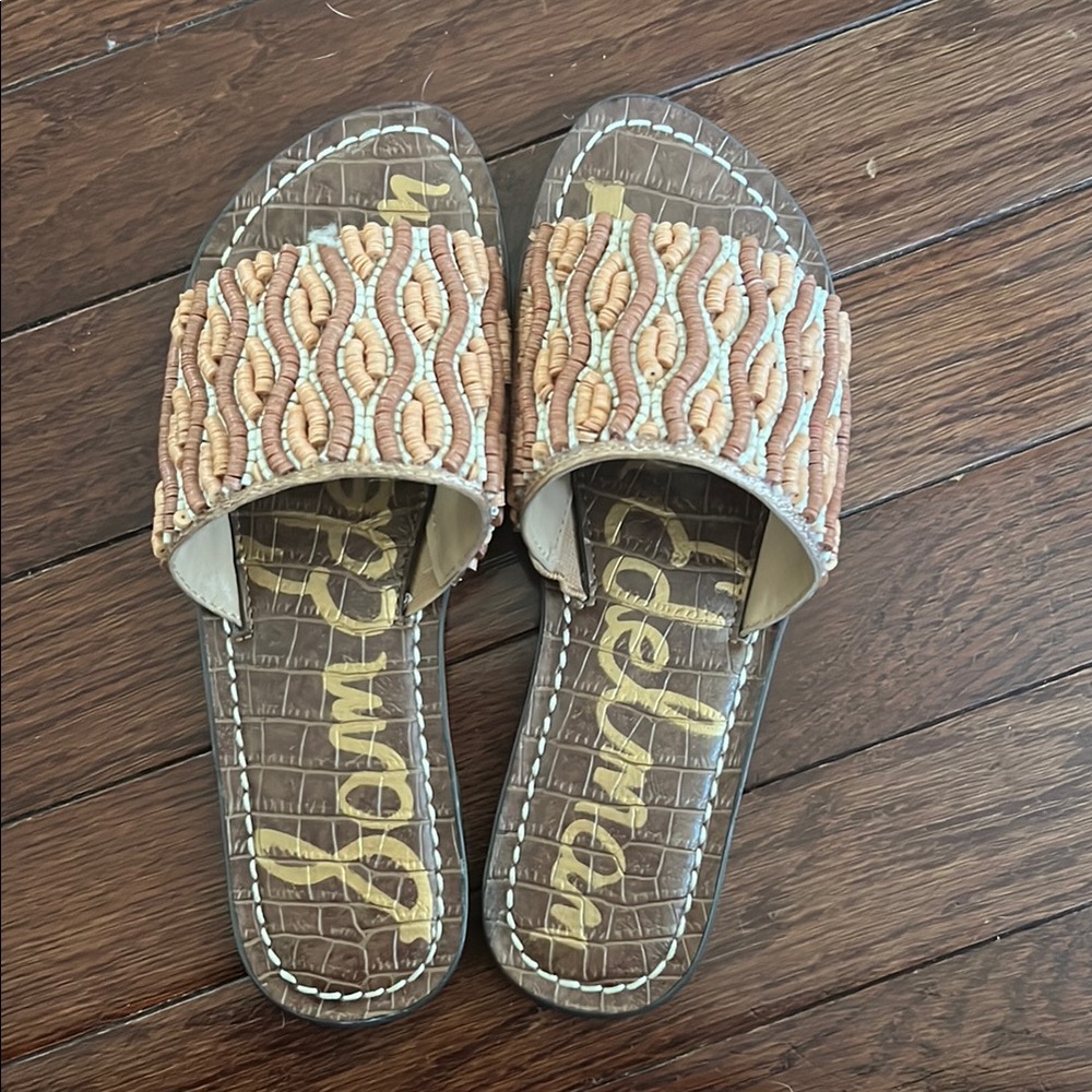 Sam Edelman Tan Beaded Women's Slide Sandals